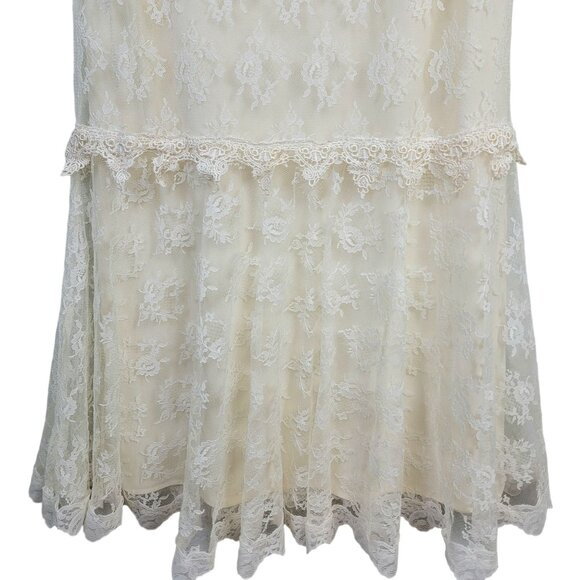 Vintage 80s Lace Midi Dress Women 12 Cream 20s Style Formal Wedding Retro Summer - Picture 8 of 13